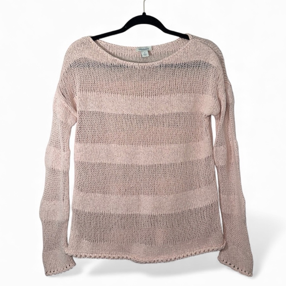 Sundance Open Knit Sweater Women S Pink Crochet Cotton Drop Shoulder Roll Hem